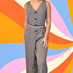 VTG 80’s Cream and Black Checked Jumpsuit
